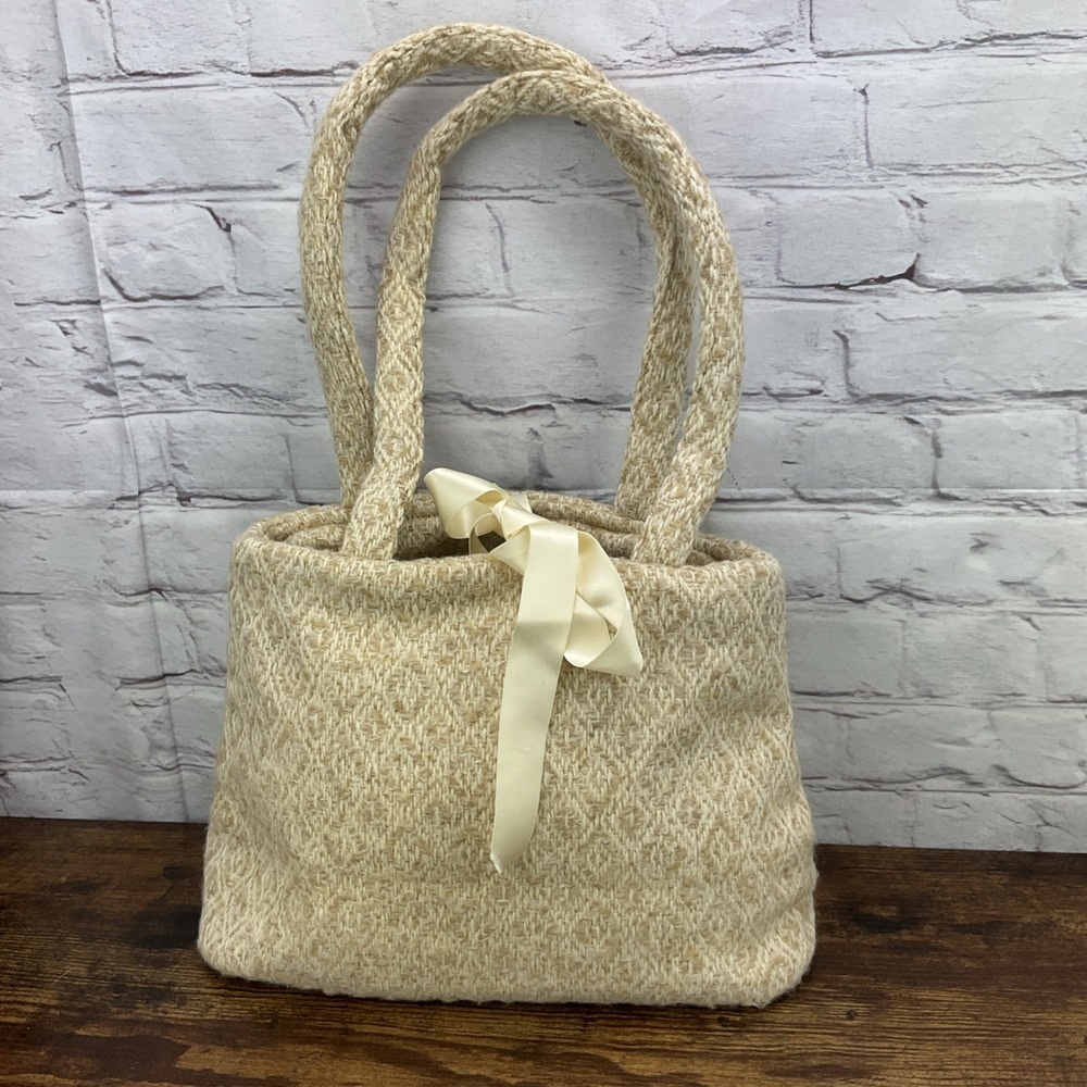 Boyne Valley Weavers Vintage Wool Handbag Diamond Stitch Double Strap